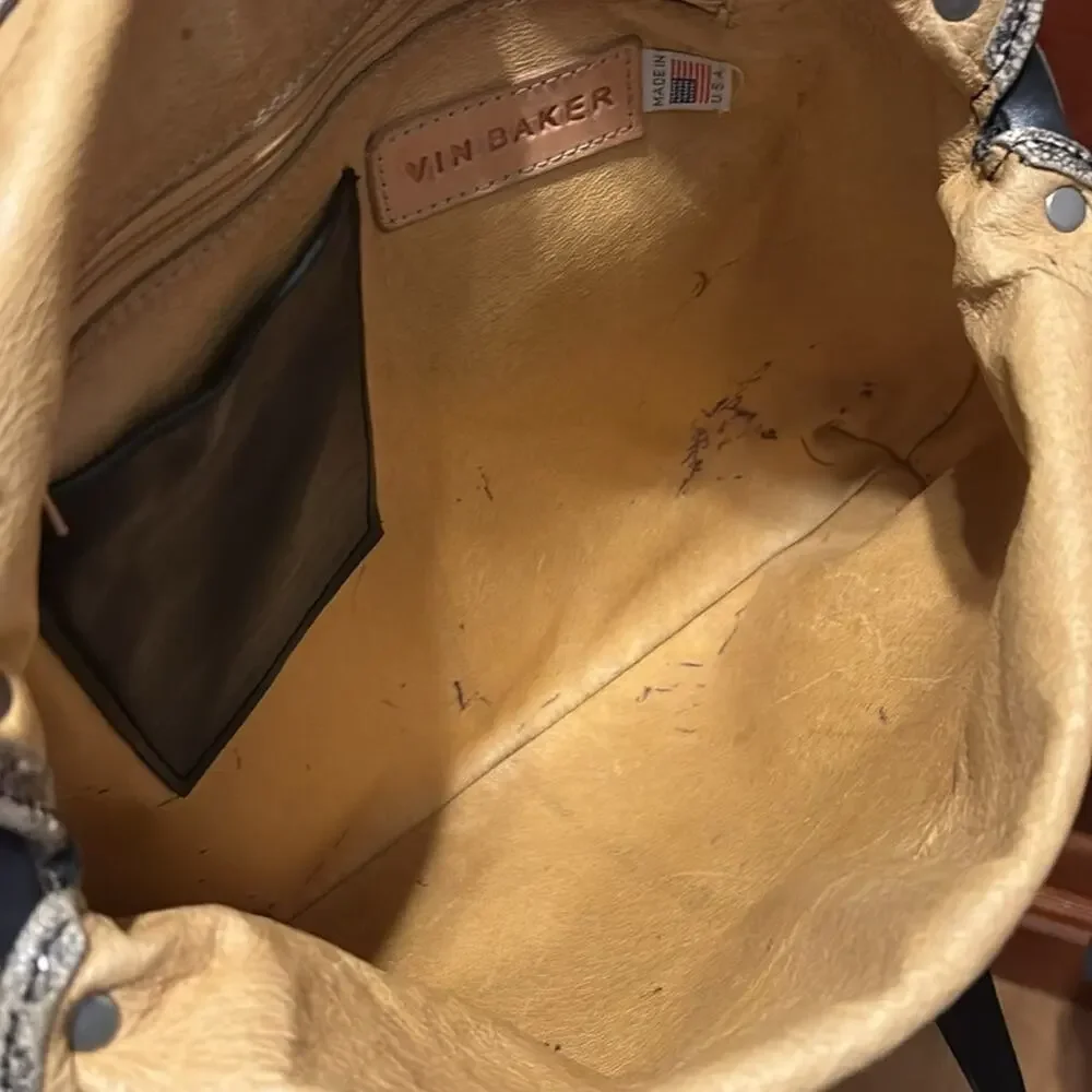 Vin Baker Soft Leather Tote with Magnet Closure and Black Leather Straps